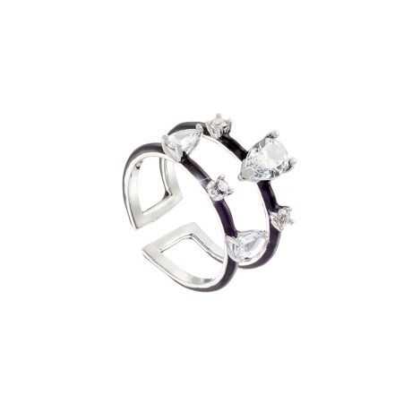Inel placat cu rodiu si email negru cu pietre cubic zirconia Party, 04X15-00392, Oxette Romania