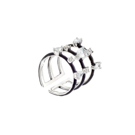 Inel spirala placat cu rodiu si email negru cu pietre cubic zirconia Party, 04X15-00394, Oxette Romania