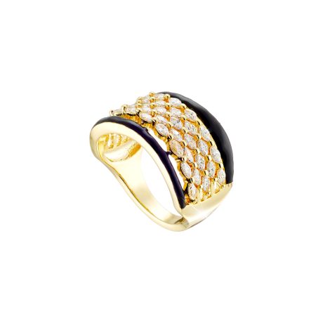 Inel placat cu aur de 18K cu email negru si randuri de cubic zirconia Mosaic, 04X15-00398, Oxette Romania