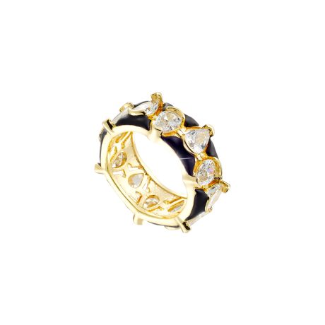 Inel placat cu aur de 18K cu email negru si pietre zirconia incolore Mosaic, 04X15-00402, Oxette Romania