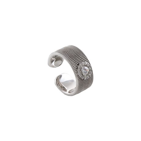 Inel dama placat cu rodiu cu inima si pietre zirconia incolore Natrix Bis, 04X15-00432, Oxette Romania