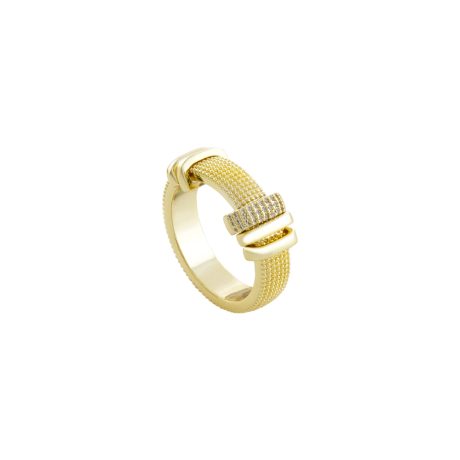 Inel tip verigheta placat cu aur 18 k decorat cu elemente transversale si cristale zirconia Natrix, 04X15-00436, Oxette Romania