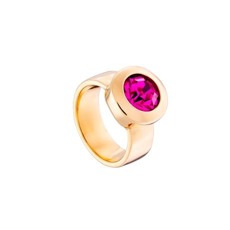Inel statement placat cu aur roz de 18 K si cubic zirconia fucsia Extravaganza, 04X27-00316, Oxette Romania