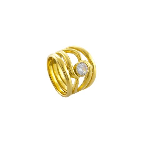 Inel lat statement otel inoxidabil placat cu aur 18K si zirconia Links, 04X27-00339, Oxette Romania