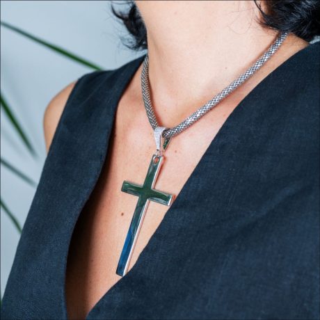 Pandantiv cruce argint si cristale cubic zirconia Cross, 05V01-Y5023, Oxette Romania