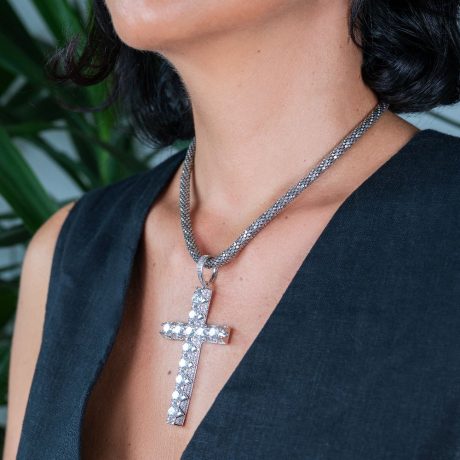 Pandantiv cruce argint cu pietre cubic zirconia Cross, 05V01-Y5024, Oxette Romania