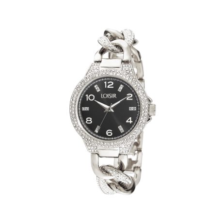 Ceas dama bijuterie cu cadran negru si bratara cu zale California, 11L03-00588, Oxette Romania