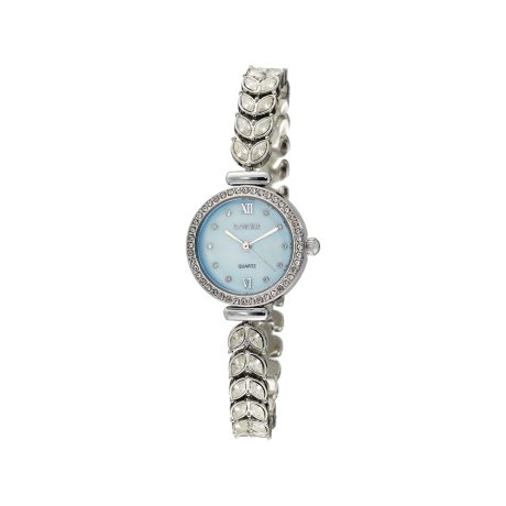 Ceas dama bijuterie cu bratara din pietre zirconia si cadran sidefat albastru Moonflower, 11L03-00597, Oxette Romania