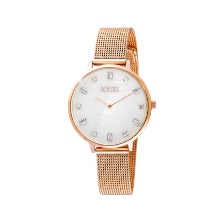 Ceas dama otel inoxidabil placat cu aur roz de 18 K cu bratara mesh si cadran cu sidef Sparkle, 11L05-00636, Oxette Romania