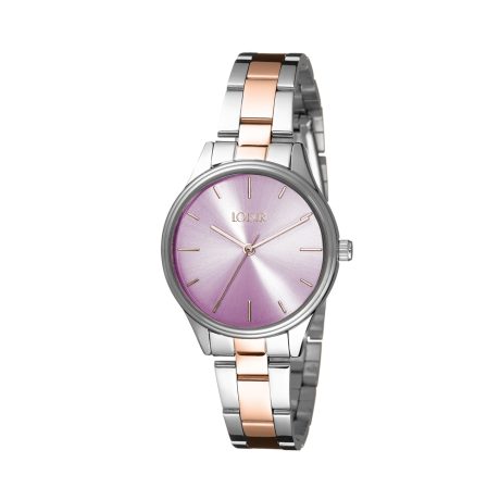 Ceas dama placat cu rodiu si aur roz de 18 K cu bratara metalica si cadran roz Miami, 11L05-00643, Oxette Romania