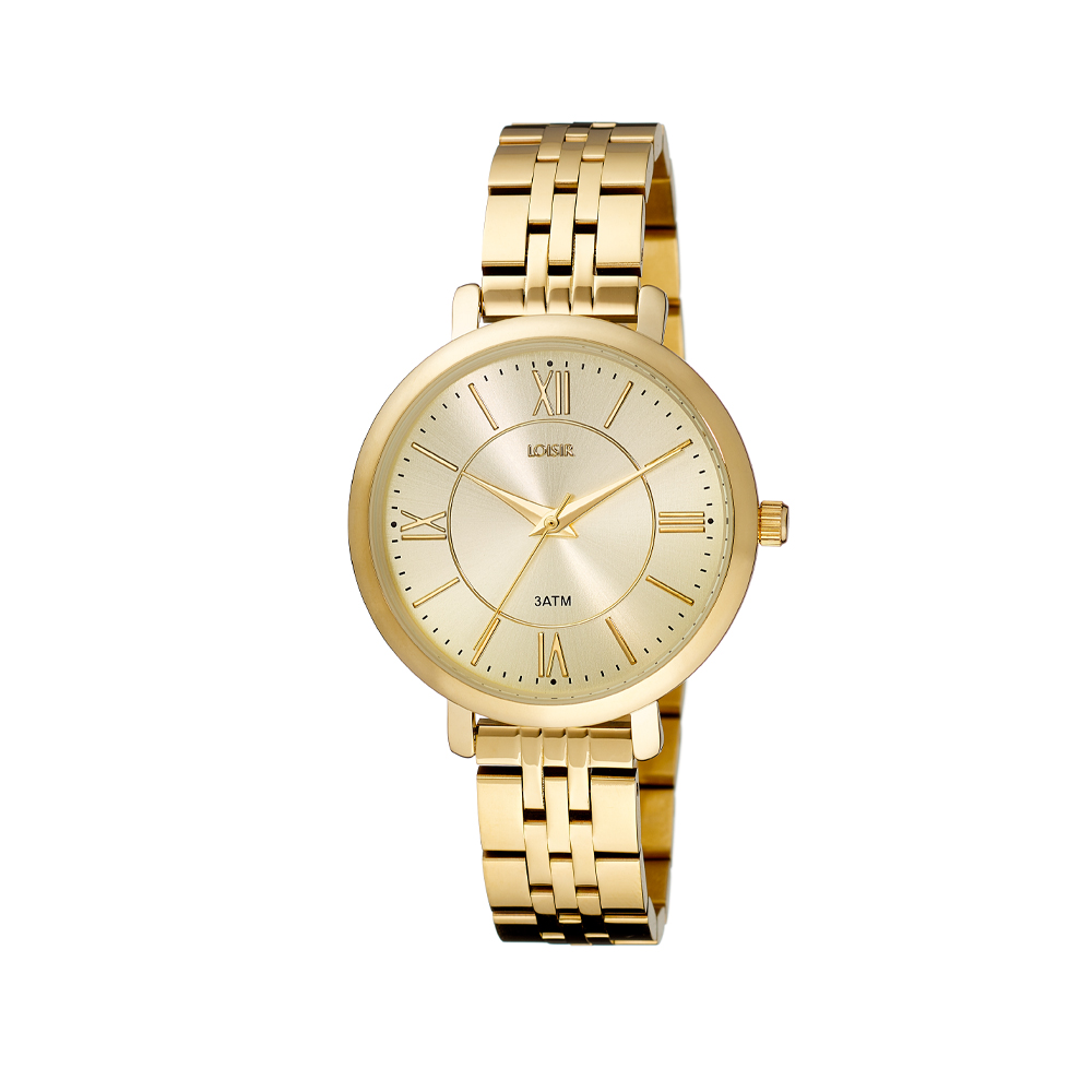 Ceas cu bratara metalica din otel inoxidabil placat cu aur galben de 18 K si cadran argintiu Remix, 11L05-00650, Oxette Romania