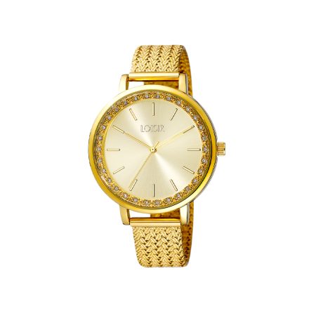 Ceas dama otel inoxidabil placat cu aur de 18K cu bratara mesh si cadran auriu Saturn, 11L05-00679, Oxette Romania