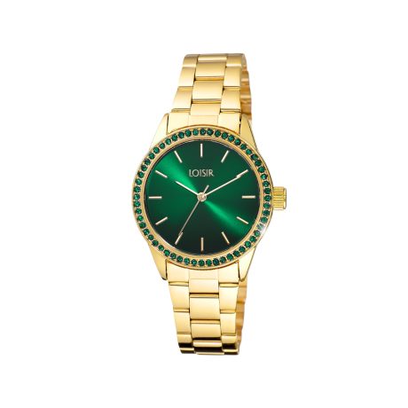 Ceas dama placat cu aur de 18K cu cadran verde Hippy, 11L05-00685-2, Oxette Romania
