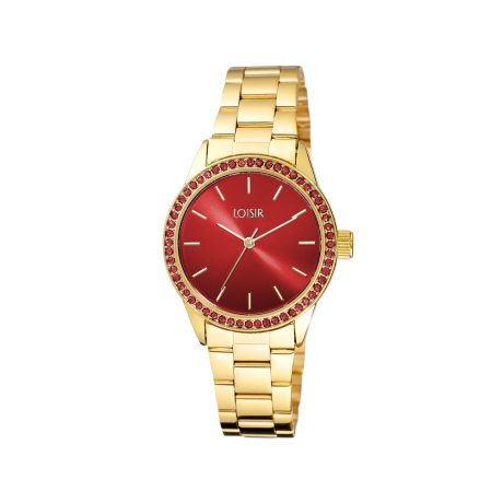 Ceas dama placat cu aur de 18K cu cadran rosu Hippy, 11L05-00686-2, Oxette Romania