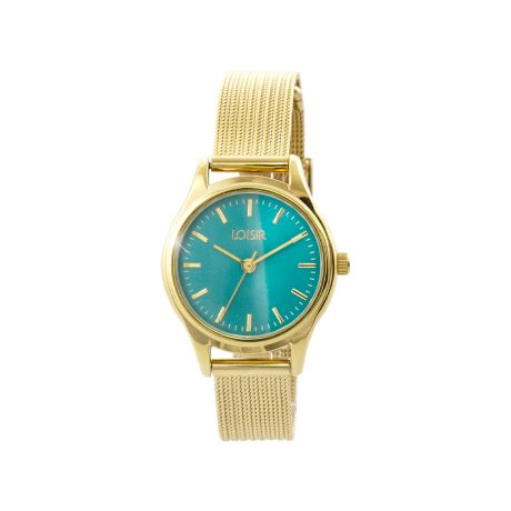 Ceas dama placat cu aur de 18K cu bratara mesh si cadran albastru Mini Elegance, 11L05-00694, Oxette Romania