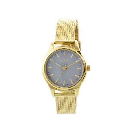 Ceas dama placat cu aur de 18K cu bratara mesh si cadran gri Mini Elegance, 11L05-00696, Oxette Romania