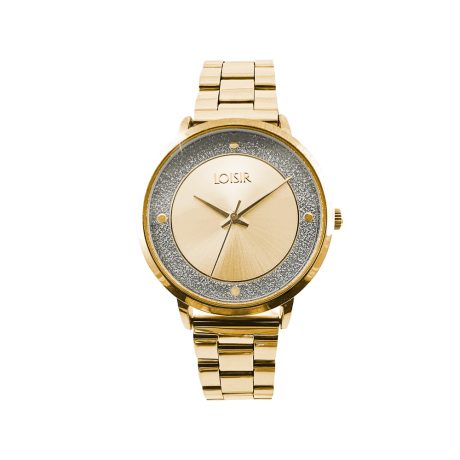 Ceas dama otel inoxidabil placat cu aur de 18K cu glitter argintiu Cocktail, 11L05-00699, Oxette Romania