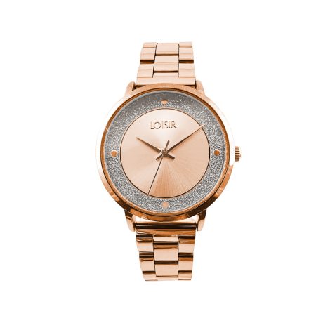 Ceas dama otel inoxidabil placat cu aur roz de 18K cu glitter argintiu Cocktail, 11L05-00700, Oxette Romania