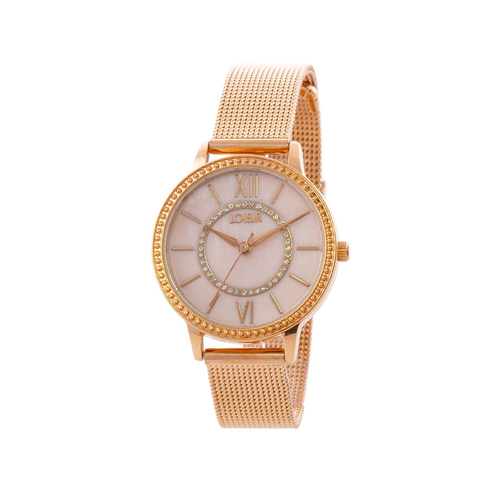 Ceas dama otel inoxidabil placat cu aur roz de 18K cu cadran cu sidef roz Saturn, 11L05-00706, Oxette Romania