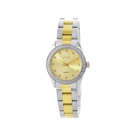 Ceas dama otel inoxidabil placat cu aur 18K si cadran galben si cubic zirconia Hippy, 11L05-00714, Oxette Romania