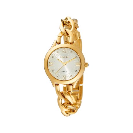 Ceas dama bijuterie placat cu aur de 18K cu cadran alb si bratara cu zale Girlie, 11L05-00739, Oxette Romania