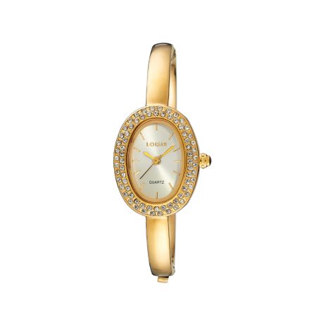 Ceas dama bijuterie placat cu aur de 18K cu cadran oval alb si bratara fixa Lake, 11L05-00743, Oxette Romania