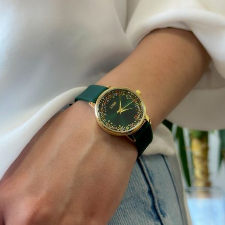Ceas dama cu bratara din silicon verde si cadran placat cu aur de 18K Paloma, 11L75-00359-2, Oxette Romania