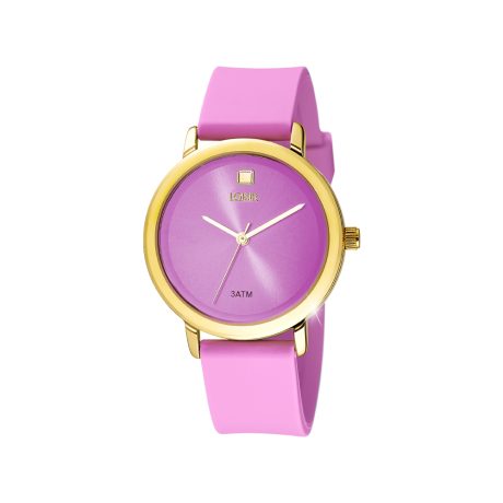 Ceas dama cu bratara silicon roz si cadran placat cu aur de 18K New Popsicle, 11L75-00364, Oxette Romania