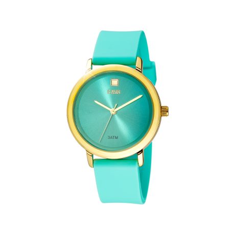 Ceas dama cu bratara silicon turcoaz si cadran placat cu aur de 18K New Popsicle, 11L75-00365, Oxette Romania