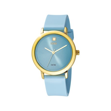 Ceas dama cu bratara silicon albastra si cadran placat cu aur de 18K New Popsicle, 11L75-00366, Oxette Romania