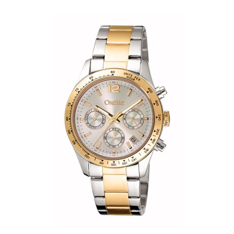 Ceas unisex otel inoxidabil placat cu aur galben de 18 K si rodiu cu cadran multifunctional Maverick, 11X03-00753, Oxette Romania