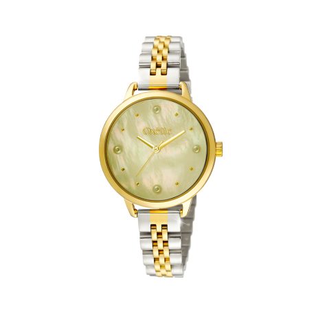 Ceas dama bicolor otel inoxidabil placat cu aur de 18K cu cadran cu sidef Mojito, 11X03-00763, Oxette Romania