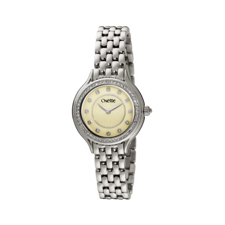 Ceas dama otel inoxidabil cu sidef auriu si cubic zirconia Oxette, 11X03-00789, Oxette Romania