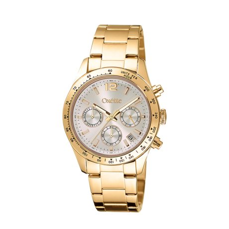 Ceas unisex otel inoxidabil placat cu aur galben de 18 K cu cadran multifunctional Maverick, 11X05-00734, Oxette Romania