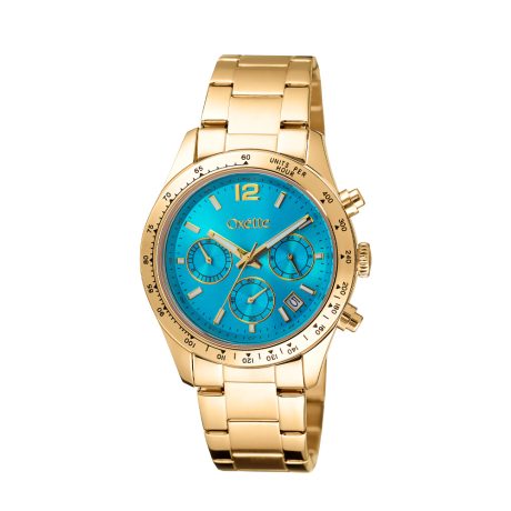 Ceas dama auriu otel inoxidabil placat cu aur galben de 18 K cu cadran multifunctional Maverick, 11X05-00761-1, Oxette Romania