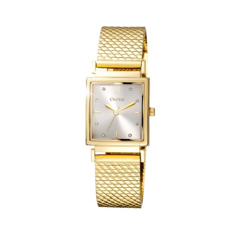 Ceas cu bratara mesh placat cu aur galben de 18 K cu cadran patrat Influence, 11X05-00799, Oxette Romania