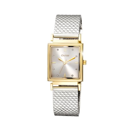 Ceas bicolor cu bratara mesh placat cu rodiu si aur galben de 18 K Influence, 11X05-00800, Oxette Romania