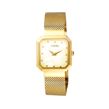 Ceas dama otel inoxidabil placat cu aur de 18K cu bratara mesh si cadran patrat Parisian, 11X05-00807, Oxette Romania