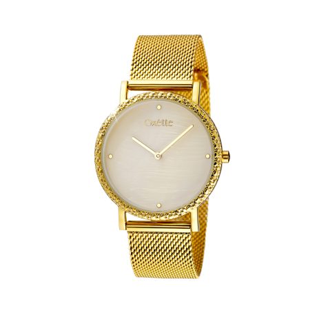 Ceas dama otel inoxidabil placat cu aur de 18K cu bratara mesh si cadran cu sidef Neon, 11X05-00813, Oxette Romania