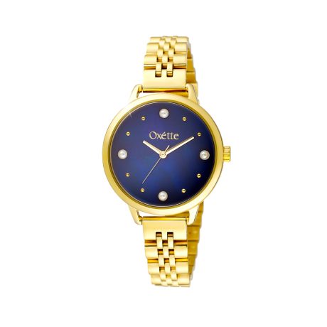 Ceas dama otel inoxidabil placat cu aur de 18K cu cadran cu sidef albastru Mojito, 11X05-00814, Oxette Romania