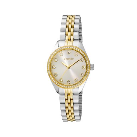 Ceas dama bicolor otel inoxidabil placat cu aur de 18K si pietre zirconia Amalfi, 11X05-00815, Oxette Romania