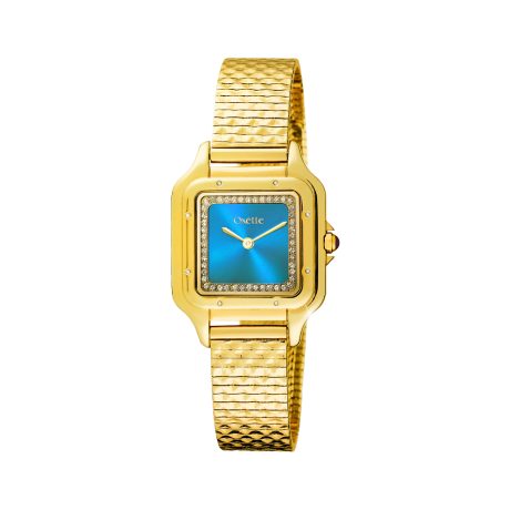 Ceas dama otel inoxidabil placat cu aur de 18K si cadran albastru Parisian, 11X05-00817, Oxette Romania