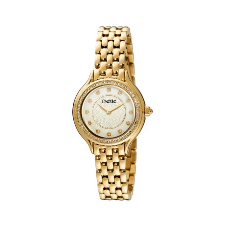 Ceas dama otel inoxidabil placat cu aur de 18K cu sidef si cubic zirconia Oxette, 11X05-00839, Oxette Romania