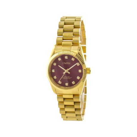 Ceas dama otel inoxidabil placat cu aur 18K cu cadran rosu si cubic zirconia Guide, 11X05-00846, Oxette Romania