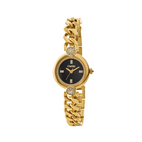 Ceas dama placat cu aur 18k si cadran negru Bizarre, 11X05-00849, Oxette Romania