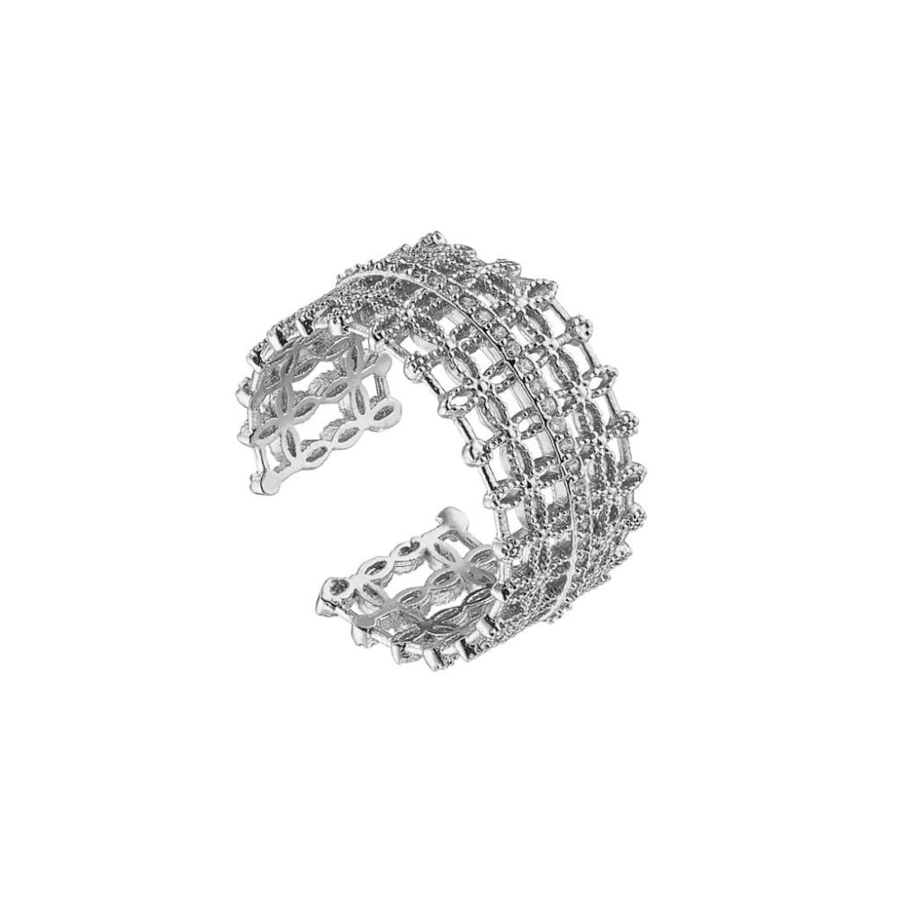 Inel tip verigheta placat cu rodiu decorat cu cristale zirconia Lace, 04L15-00213, Oxette Romania