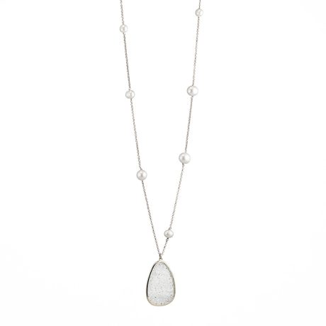 Colier lung argint cu perle si pandantiv Luna Silver, 01X01-04717-1, Oxette Romania