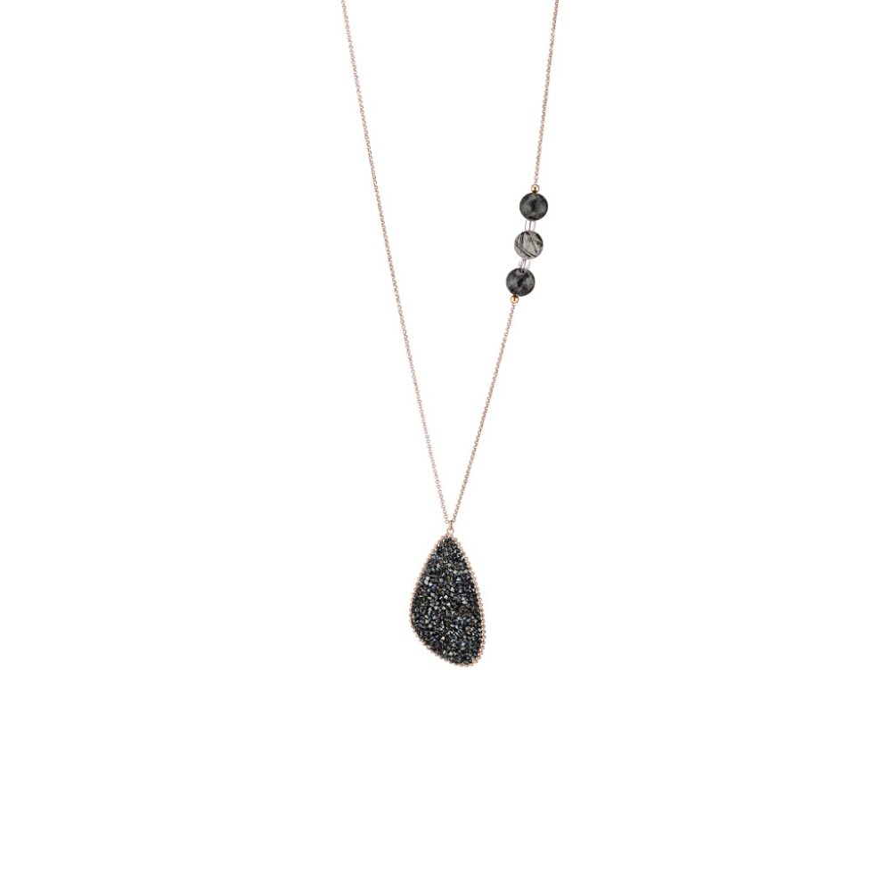 Colier lung din argint placat cu aur roz de 18 K cu pietre semipretioase Glimmer, 01X05-02291-2, Oxette Romania