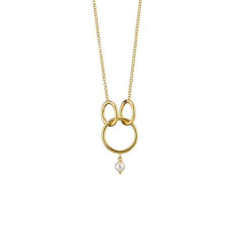 Colier din argint placat cu aur galben de 18 K cu pandantive cerc si perla Anaconda, 01X05-02465-2, Oxette Romania