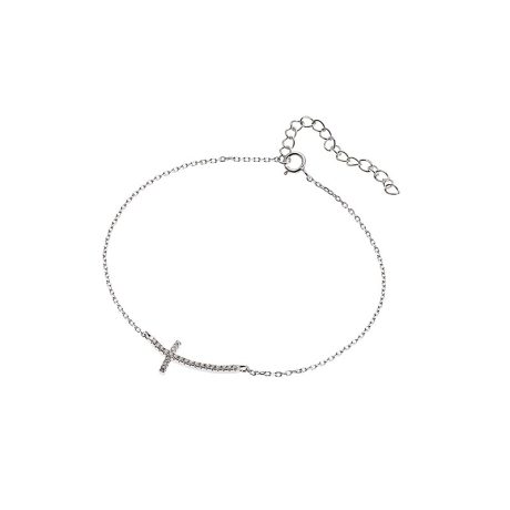 Bratara argint din lant subtire si cruce cu cristale zirconia Gifting, 02X01-02862-1, Oxette Romania